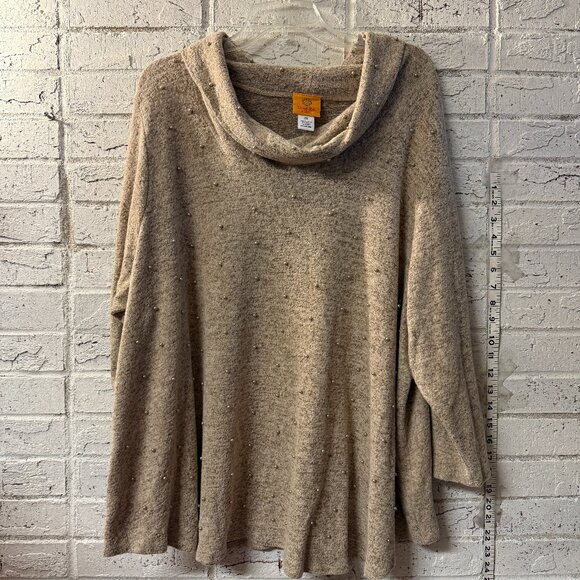 Ruby Rd. Woman 2X Beige Cowl Neck Sweater with Pearl Embellishments - Picture 1 of 9